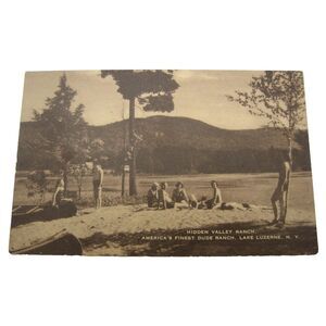 Vintage Lake Luzerne NY Postcard Hidden Valley‎ Ranch Americas First Dude Ranch
